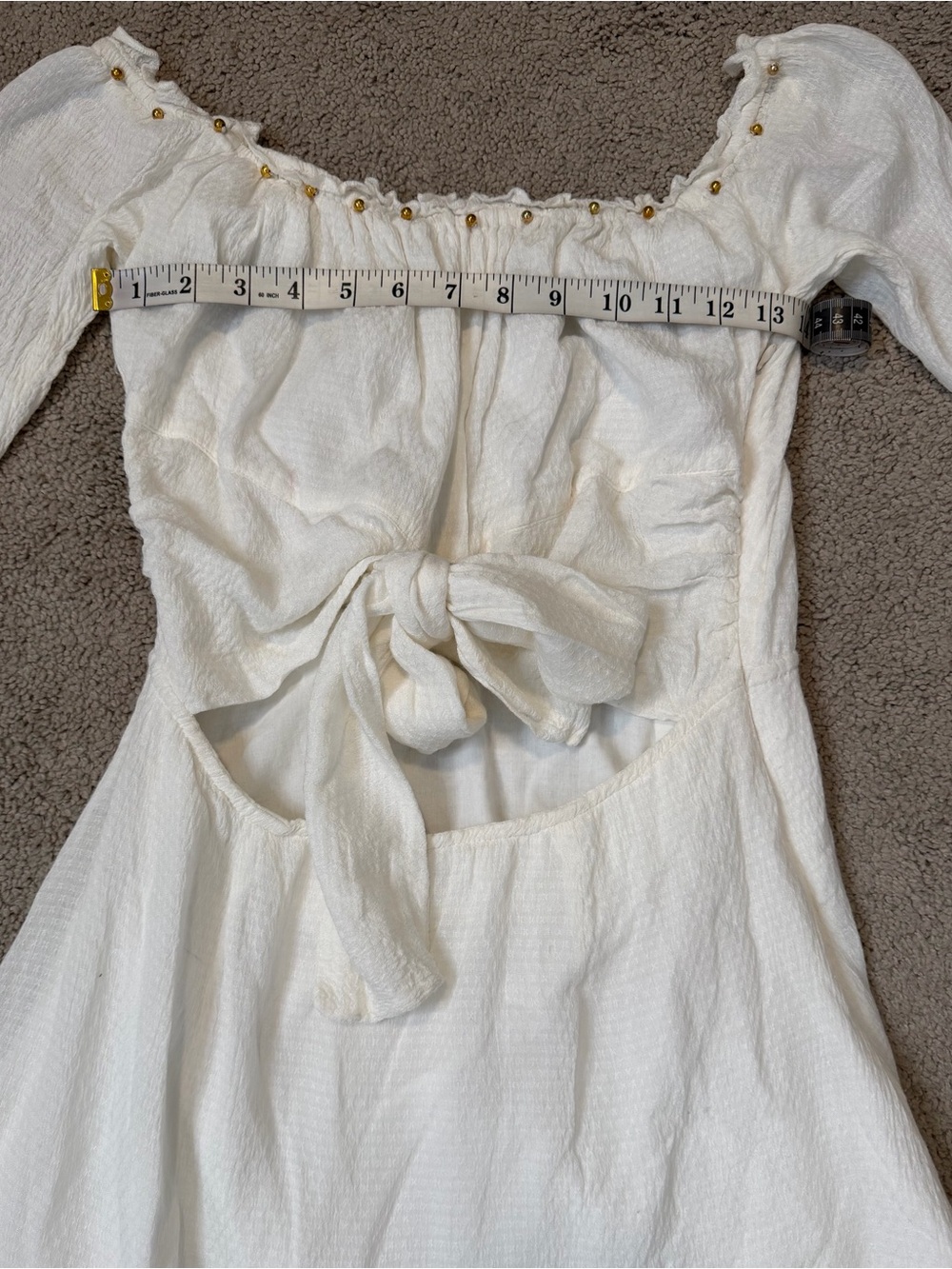 LOVERS + FRIENDS WHITE OFF THE SHOULDER TIE-FRONT SUNRISE DRESS. Size Medium. - Picture 12 of 16
